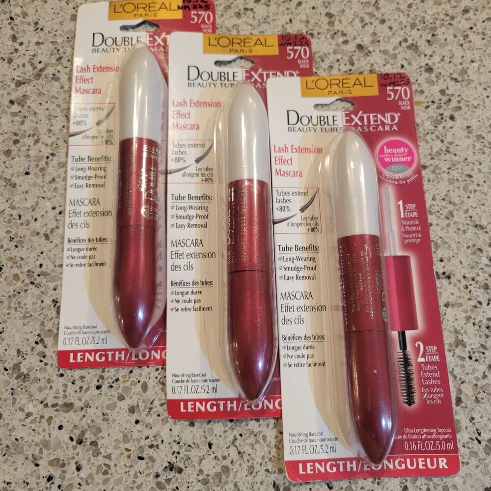 3x L'Oréal Paris Double Extend Beauty Tubes Lash Extension Washable Mascara NEW